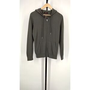 Quince Women Mongolian Cashmere Full-Zip Hoodie Moss Sleeved Top M